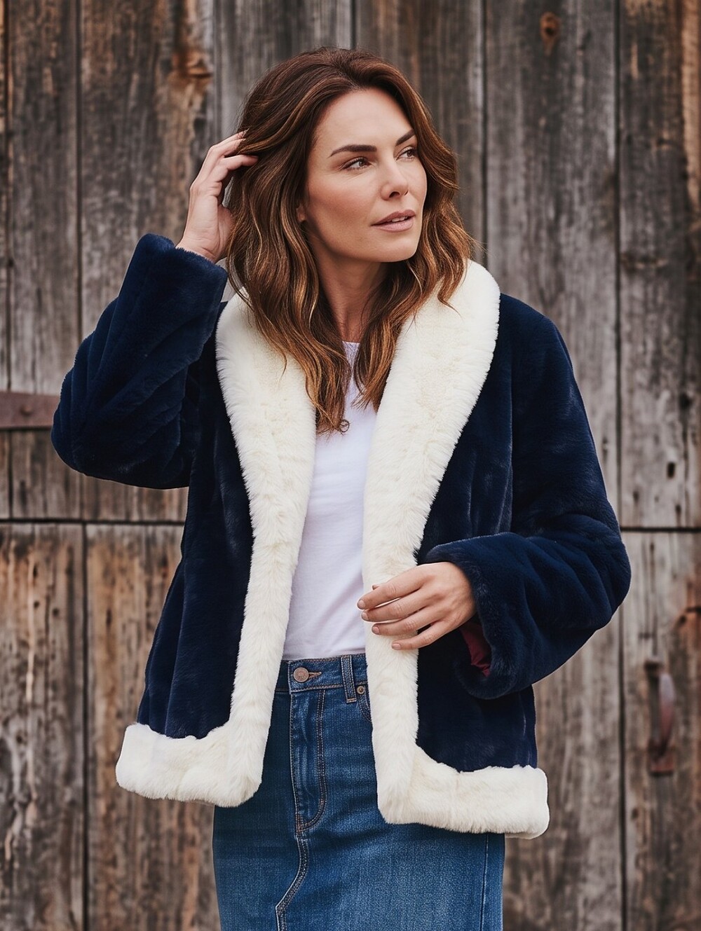 Vintage Navy Blue Faux Fur Shearling Coat